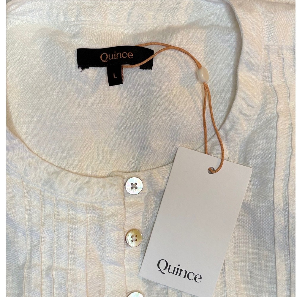 Quince Dress Womens L White Linen Sleeveless Swing Dress Pleated Coastal NWT - Picture 3 of 8